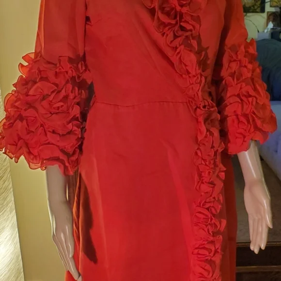 Vintage Red Ruffle 50s Style Robe - Picture 5 of 13